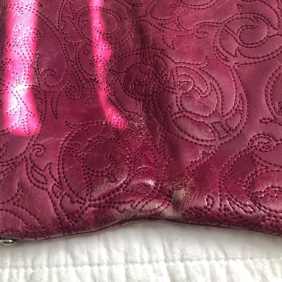 Burgundy leather Hobo wallet with stitching design - Picture 6 of 9